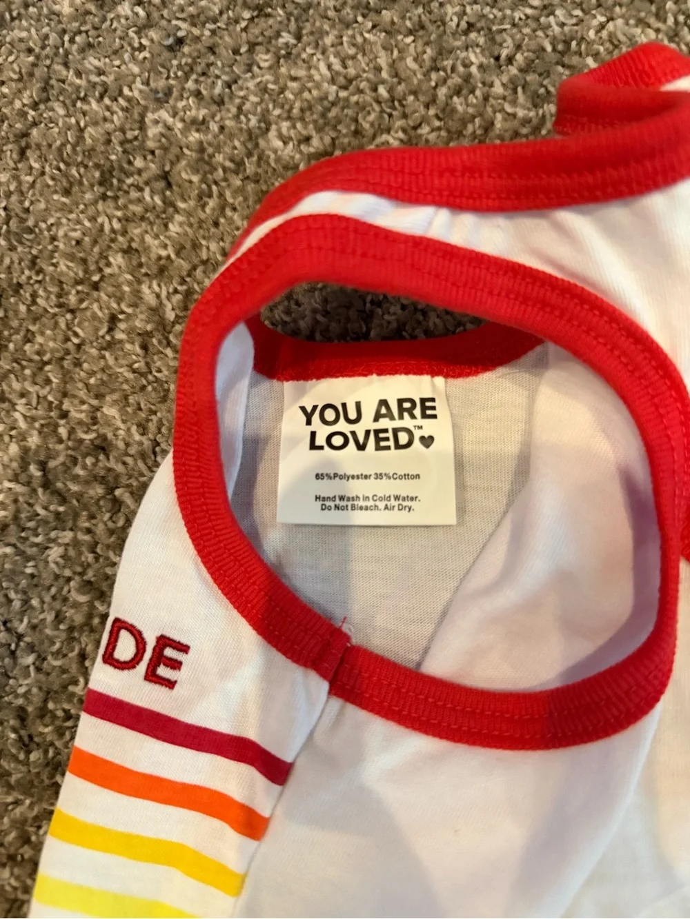 White & Red Striped Rainbow Accent Dog Tank Top ‘pride’